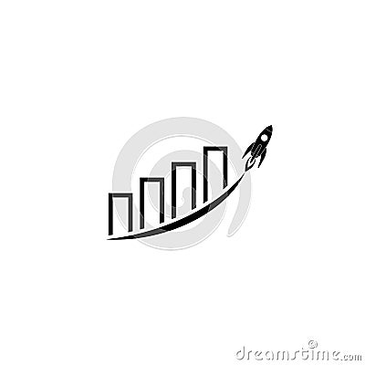 Business Graph with rocket going up icon isolated on white background Vector Illustration