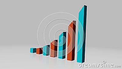 Business graph showing upwards trend with red and blue bars, foreshortening from the right. Stock Photo