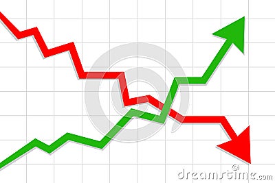 Business Graph Up and Down, Financial Green arrow up and red arrow down, Stock market concept. Vector illustration Vector Illustration