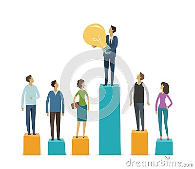 Business graphics, business people stand on column graphs. Idea, motivation, competition concept. Vector illustration Vector Illustration