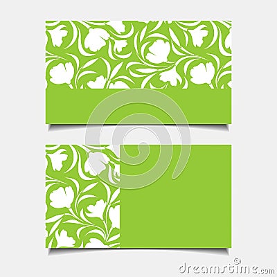 Business green cards with floral pattern. Vector illustration. Vector Illustration