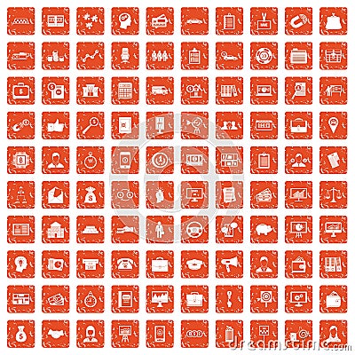 100 business group icons set grunge orange Vector Illustration