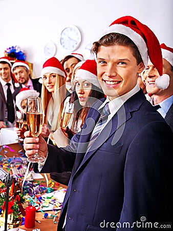 Business group people in santa hat at Xmas party. Stock Photo