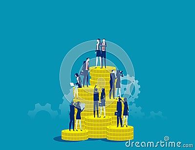 Business group on a pile of coins. Financial investor concept Vector Illustration