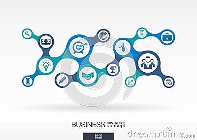 Business. Growth abstract background with connected metaball and integrated icons Vector Illustration