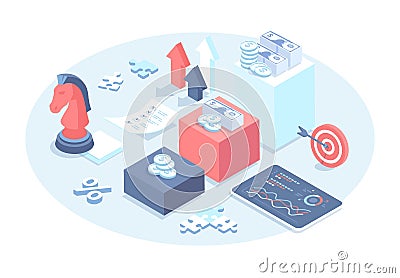 Business growth, achievements of goals, success strategy, financial development. Profit growth steps. Vector Illustration