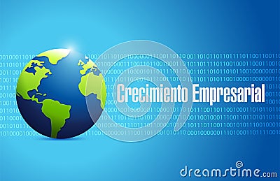 Business Growth binary globe sign in Spanish. Cartoon Illustration