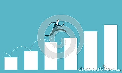 Business growth concept. Businessman jump over growing chart Vector Illustration