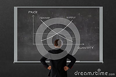 Business growth concept. business man looking to the graph with growth rate relation of economy. supply demand graph relate with p Stock Photo