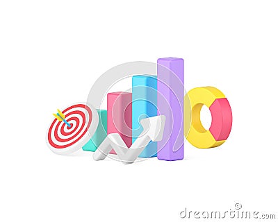 Business growth efficiency productivity strategy bar graph chart dynamic up arrow 3d icon vector Vector Illustration