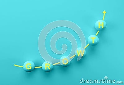 Business growth, progress or success concept. blue sphere with word GROWTH on blue background. Stock Photo