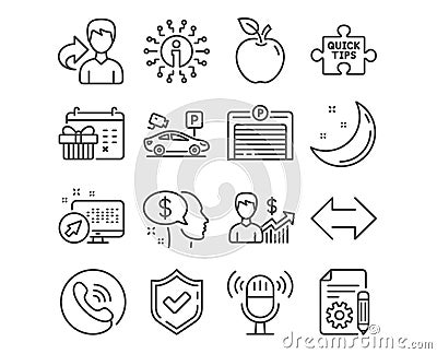 Business growth, Quick tips and Pay icons. Parking garage, Microphone and Sync signs. Vector Vector Illustration