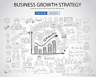 Business Growth Strategy with Doodle design style Vector Illustration