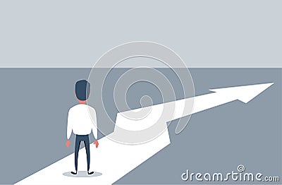 Business growth vector concept with man walking towards upwards arrow. Symbol of success, promotion, career development. Vector Illustration