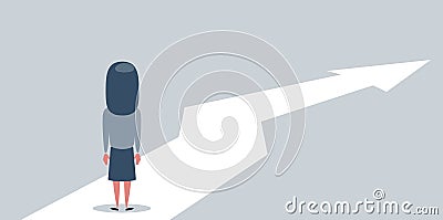 Business growth vector concept with woman walking towards upwards arrow. Symbol of success, promotion, career Vector Illustration