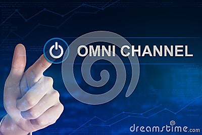 Business hand clicking omni channel button Stock Photo