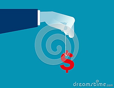 Business hand dangling a money sign Vector Illustration