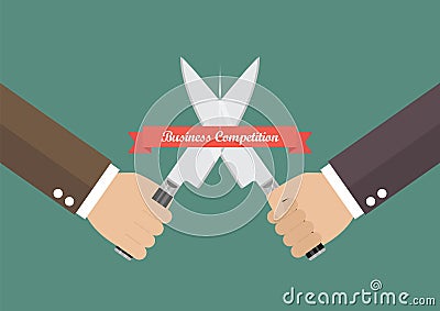 Business hand fighting with knives Vector Illustration