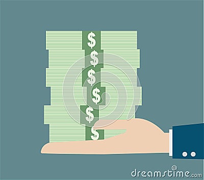 Business hand holding stack money Vector Illustration
