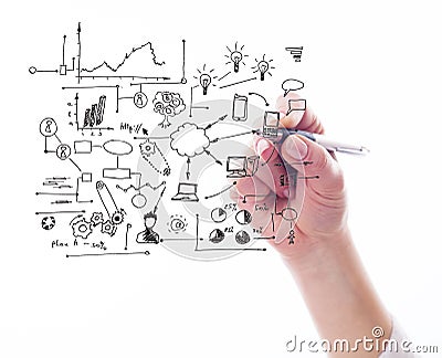 Business hand writing many process Stock Photo