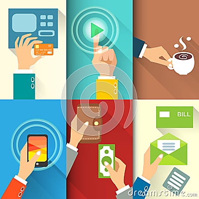 Business hands in action Vector Illustration