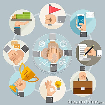 Business hands concept icons. Vector Illustration