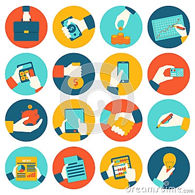 Business hands financial icons Vector Illustration