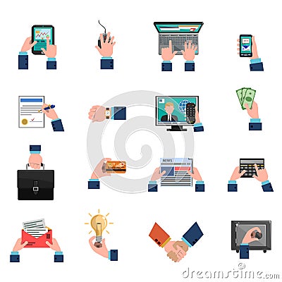 Business Hands Icons Flat Set Vector Illustration