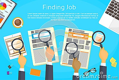 Business Hands Searching Job Newspaper Vector Illustration