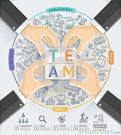 Business hands teamwork infographics template. Vector Illustration