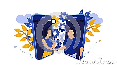 Business handshake deal illustration relationship trust teamwork job. Partner man and woman startup money job concept vector. Vector Illustration