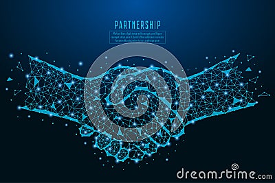 Business handshake illustration with points, lines, and polygonal shapes. Parthership deal concept made of stars, dots and line. Vector Illustration