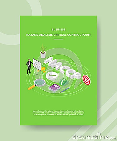 Business hazard analysis critical control point men presentation chart board around HACCP text book money for template of banner Vector Illustration