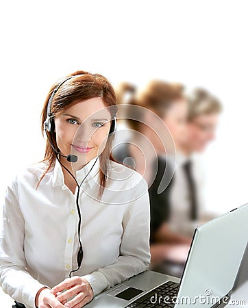 Business helpdesk with beautiful woman Stock Photo
