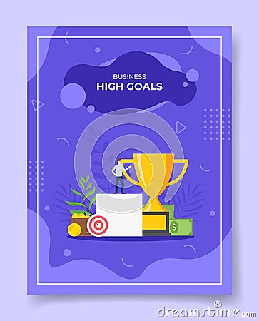 business high goal people standing on podium around trophy wallet coin money target plan for template of banners, flyer, books Cartoon Illustration