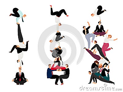 Business human pyramid. Team work success concept with miniature people, successful corporate crowd creative, vector Vector Illustration