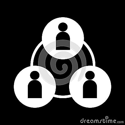 Circles and images of three people are linked together for icons on a black background Stock Photo