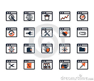 Business icon set. Software, web development, finance, banking. Vector Illustration