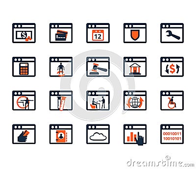 Business icon set. Software, web development, finance, banking Vector Illustration