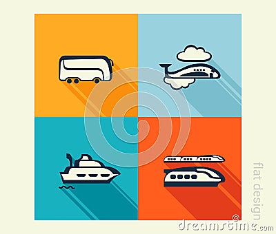 Business icon set. Transport, traveling, tourism. Flat design Vector Illustration