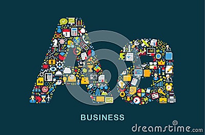 Business icons are grouped in Vector Illustration