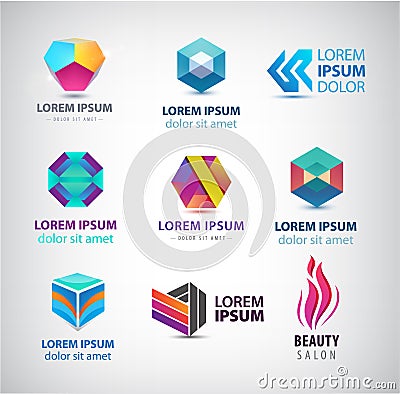 Business icons set. Abstract logos, company idntity design elements, creative symbols. Use for ad, banners, flyers, web Vector Illustration