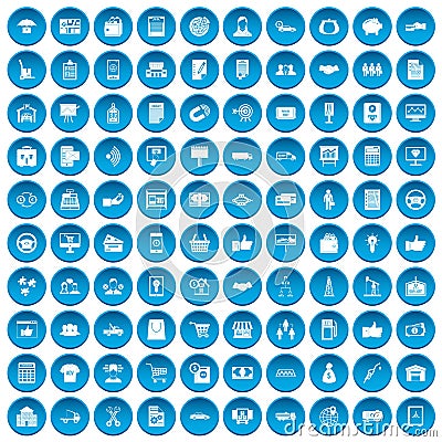 100 business icons set blue Vector Illustration