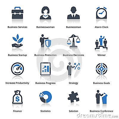 Business Icons Set 1 - Blue Series Vector Illustration