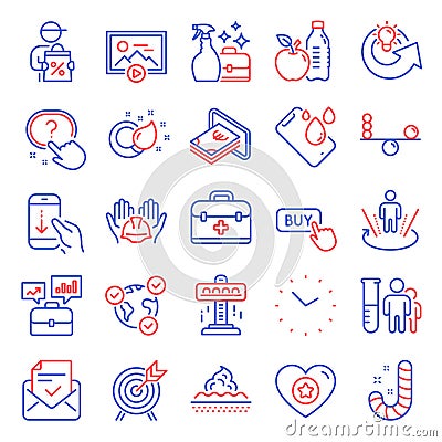 Business icons set. Included icon as Heart, Start presentation, Smartphone waterproof. Vector Vector Illustration