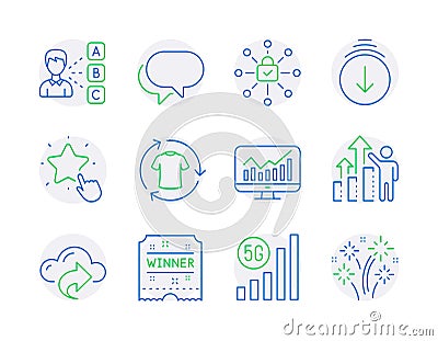 Business icons set. Included icon as Opinion, 5g wifi, Change clothes signs. Vector Vector Illustration