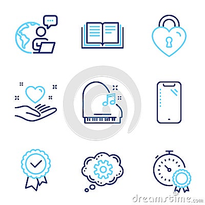 Business icons set. Included icon as Tested stamp, Piano, Education signs. Vector Vector Illustration