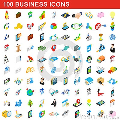100 business icons set, isometric 3d style Vector Illustration