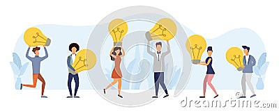 Business idea concept. Creative thinking. Team brainstorming, idea management, project management, new idea generation. Flat style Cartoon Illustration