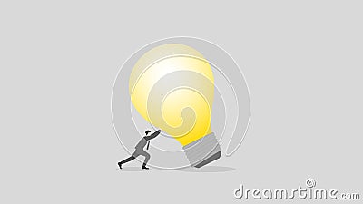 A businessman pushes the big light bulb Vector Illustration